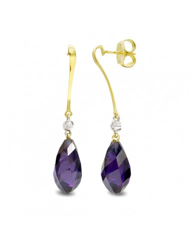 18K PENDIENTES ORO BICOLOR AMATISTA 18 MM CIRCONITA CIERRE PRESION