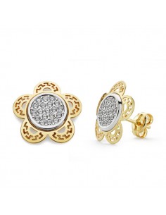 18K PENDIENTES ORO BICOLOR FLOR 12 X 12 MM