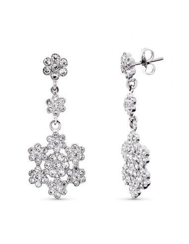 18K PENDIENTES ORO BLANCO CIRCONITA FLORES 36X14 MM CIERRE PRESION