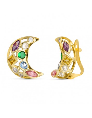 18K PENDIENTES ORO AMARILLO LUNA CIRCONITA COLOR  14X10 MM CIERRE CATALAN