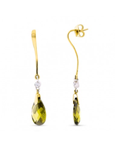 18K PENDIENTES ORO BICOLOR LARGOS OLIVINA 14X10 MM CIERRE PRESION