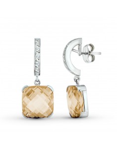 18K PENDIENTES ORO BLANCO PIEDRA COLOR TOPACIO 30X12 MM. CIERRE PRESION