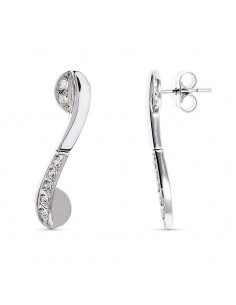 18K PENDIENTES LARGOS ORO BLANCO Y CIRCONITA 27X6 MM CIERRE PRESION