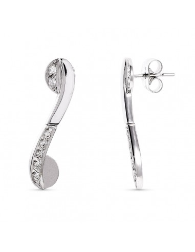 18K PENDIENTES LARGOS ORO BLANCO Y CIRCONITA 27X6 MM CIERRE PRESION