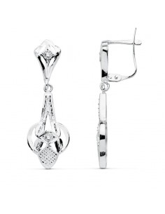 18K PENDIENTES CUBANAS ORO BLANCO 32X10 MM CIERRE CATALAN