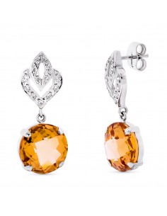 18K PENDIENTES ORO BLANCO LARGOS PIEDRA COLOR 29X12 MM CIERRE PRESION
