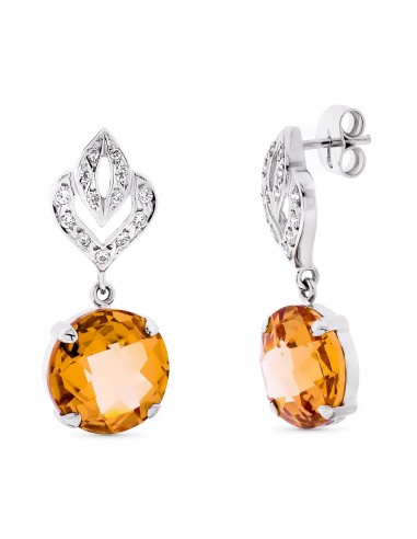 18K PENDIENTES ORO BLANCO LARGOS PIEDRA COLOR 29X12 MM CIERRE PRESION