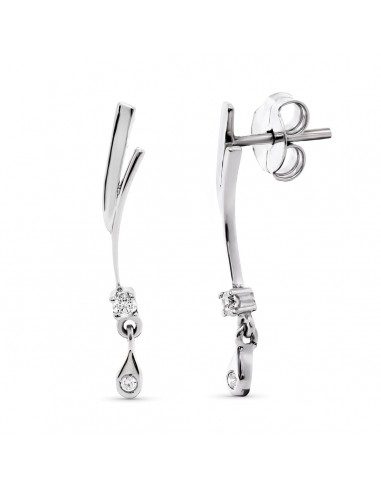 18K PENDIENTES ORO BLANCO LARGO CIRCONITA 26X4 MM CIERRE PRESION