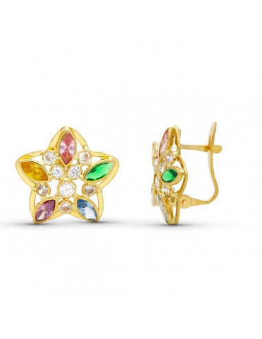 18K PENDIENTES ORO AMARILLO ESTRELLA PIEDRAS CIERRE CATALAN