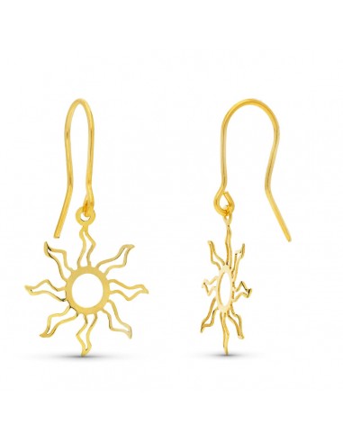 18K PENDIENTES ORO AMARILLO LASER SOL CIERRE GANCHO