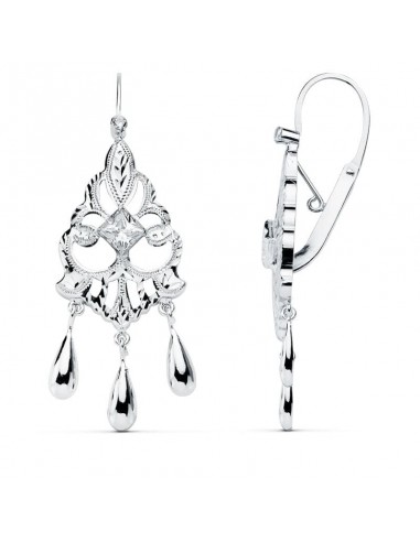 18K PENDIENTES ORO BLANCO CUBANAS 45X16 MM CIERRE GANCHO