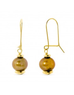 18K PENDIENTES ORO AMARILLO LARGOS PERLA COLOR 31X9 MM CIERRE GANCHO CIERRE GANCHO