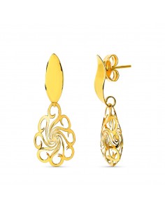 18K PENDIENTES ORO AMARILLO FLOR OVAL CIERRE PRESION