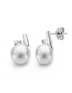 18K PENDIENTES ORO BLANCO PERLA CIRCONITA.12X8MM.