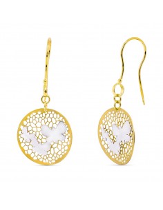 18K PENDIENTES ORO BICOLOR LARGOS MARIPOSAS. 43X18 MM CIERRE GANCHO