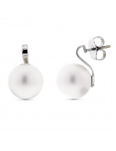 18K PENDIENTES ORO BLANCO PERLA 15 MM PRESION