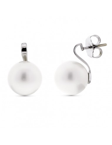 18K PENDIENTES ORO BLANCO PERLA 15 MM PRESION