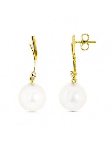 18K PENDIENTES ORO AMARILLO CON CIRCONITA Y PERLAS CIERRE PRESION