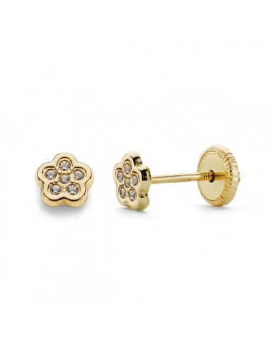 18K PENDIENTES FLOR CIRCONITAS TUERCA 4,5MM