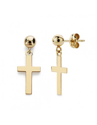 18K PENDIENTES CRUZ LISA Y BOLA. 12 X 7 MM.