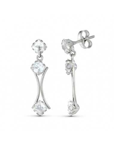 18K PENDIENTES ORO BLANCO DOS CUERPOS CON CIRCONITA 25X6 MM. CIERRE TUERCA