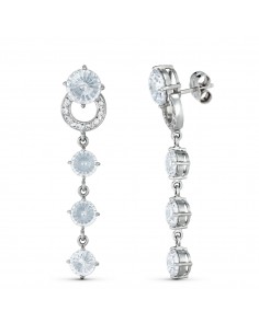 18K PENDIENTES ORO BLANCO CIRCONITA 46X10 MM. CIERRE TUERCA