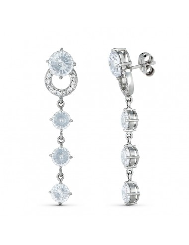 18K PENDIENTES ORO BLANCO CIRCONITA 46X10 MM. CIERRE TUERCA