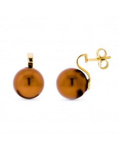 18K PENDIENTES ORO AMARILLO PERLA 12 MM 16X12 MM CIERRE PRESION