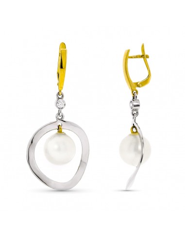 18K PENDIENTES LARGOS ORO BLANCO Y PERLA DE 10 MM CIERRE CATALAN