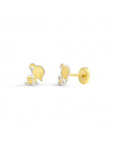 18K PENDIENTES BEBE BICOLOR 6X5 MM CIERRE TUERCA
