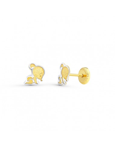 18K PENDIENTES BEBE BICOLOR 6X5 MM CIERRE TUERCA