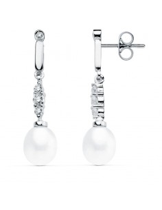 18K PENDIENTES ORO BLANCO PERLA 31X7 MM CIERRE PRESION