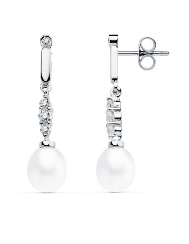 18K PENDIENTES ORO BLANCO PERLA 31X7 MM CIERRE PRESION