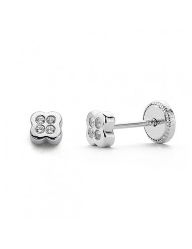 18K PENDIENTES CIRCONITA ORO BLANCO 4 MM CIERRE TUERCA