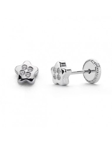 18K PENDIENTES ORO BLANCO ESTRELLA CIRCONITA 5X5 MM CIERRE TUERCA