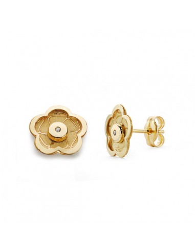 18K PENDIENTES ORO AMARILLO FLOR CIRCONITAS 8 X 8 MM.