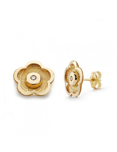 18K PENDIENTES ORO AMARILLO FLOR CIRCONITAS 10 X 10 MM.