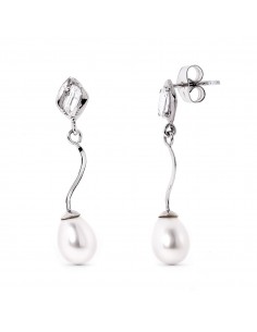 18K PENDIENTES ORO BLANCO Y PERLA Y CIRCONITA CIERRE PRESION