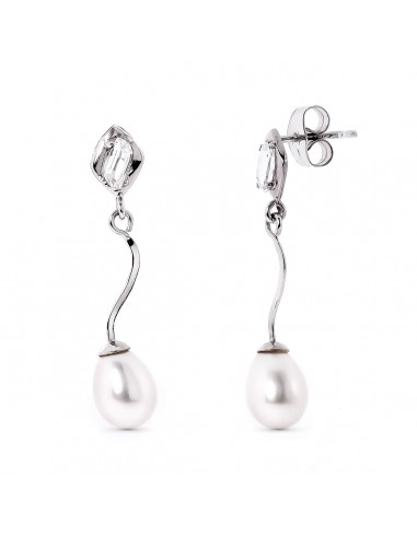 18K PENDIENTES ORO BLANCO Y PERLA Y CIRCONITA CIERRE PRESION