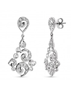18K PENDIENTES ORO BLANCO LARGOS FILIGRANA CIERRE PRESION
