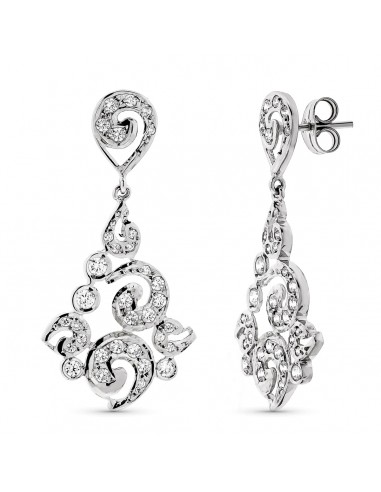 18K PENDIENTES ORO BLANCO LARGOS FILIGRANA CIERRE PRESION