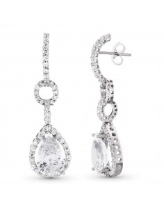 18K PENDIENTES ORO BLANCO LARGOS CIRCONITA 41X11 MM CIERRE PRESION
