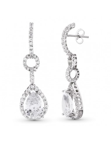 18K PENDIENTES ORO BLANCO LARGOS CIRCONITA 41X11 MM CIERRE PRESION