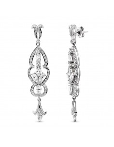 18K PENDIENTES ORO BLANCO LARGOS CON CIRCONITA 59X14 MM CIERRE PRESION