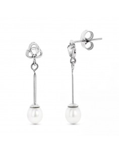 18K PENDIENTES ORO BLANCO CON CIRCONITA Y PERLA CIERRE PRESION