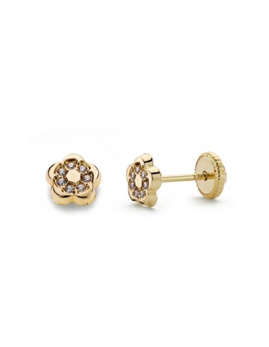 18K PENDIENTES FLOR CIRCONITAS. 5 X 5 MM.