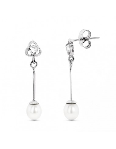 18K PENDIENTES ORO BLANCO CON CIRCONITA Y PERLA CIERRE PRESION