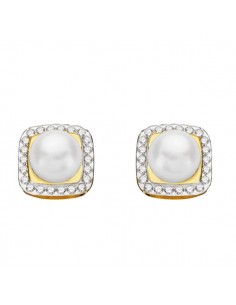 18K PENDIENTES BICOLOR PERLAS 9 X 9 MM.