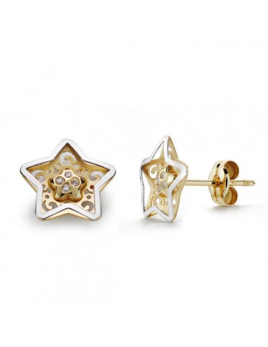 18K PENDIENTES ESTRELLA BICOLOR. 9 X 9 MM