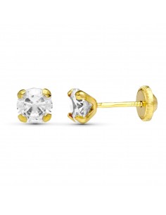 18K PENDIENTES ORO AMARILLO GARRAS CIRCONITA 5 MM CIERRE TUERCA